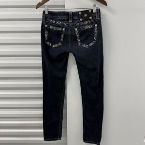 Miss Me Easy Skinny Jeans Womens 26 Mid Rise Dark Wash Embellished Pocket